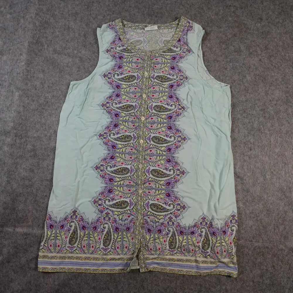 J. Jill Top Womens Small/Medium? Tunic Tank Sleeveless Paisley Floral Button Up - Picture 1 of 8
